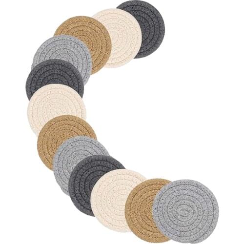 New 12 Pcs Handmade Cotton Braided Coasters for Drinks,Anti Slip Heat Insulation Fast Water Absorption Home Decor Cup Mat