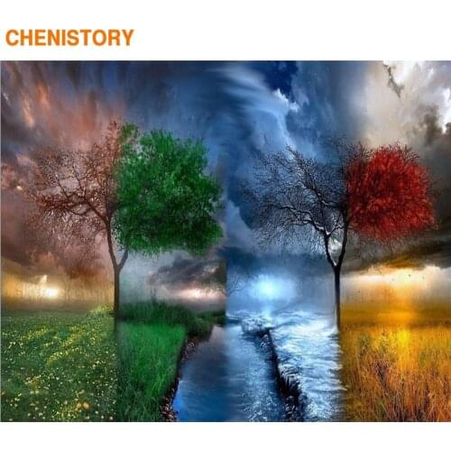 CHENISTORY Frame Picture Season Trees DIY Painting By Numbers Landscape Coloring By Numbers Modern Wall Art Canvas Painting Arts