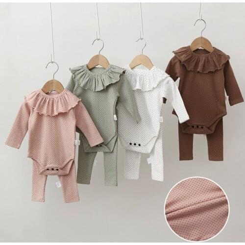 3PCs Baby Girls Clothes Sets Long Sleeve Baby Bodysuits + Pants + Bibs Polka Dot Spring Autumn Baby Girl Pajamas Newborn Outfits