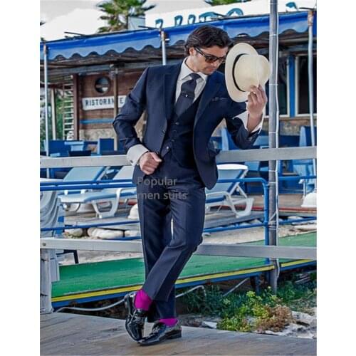 Handsome Groomsmen Notch Lapel Groom Tuxedos Mens Wedding Dress Man Jacket Blazer Prom Dinner (Jacket+Pants+Tie+Vest) A351