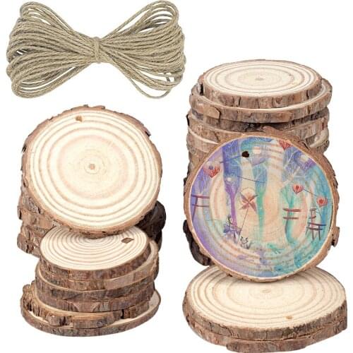 20/30Pcs 3-7cm DIY Circle Crafts Unfinished With lanyard Natural Wood Disks Slices Pieces Xmas Ornament Wedding Party Painting