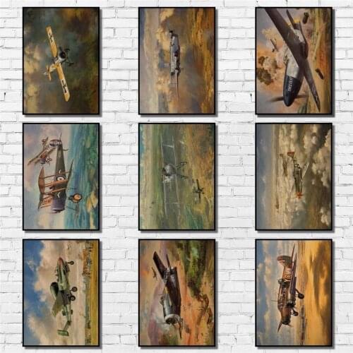 World War II Retro Fighter Poster Kraftpaper Oil Painting Poster Art Painting Abstract Fancy Wall Sticker for Coffee House Bar