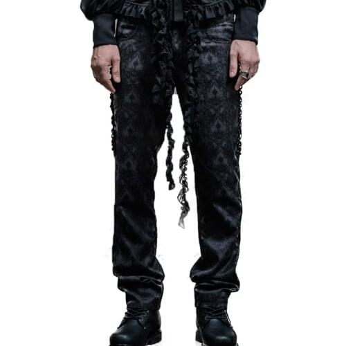 Steampunk Gothic Palace Mens Long Pants Black Printed Pattern Full Length Trousers Man Fashion Pantolon Homme With Button Fly