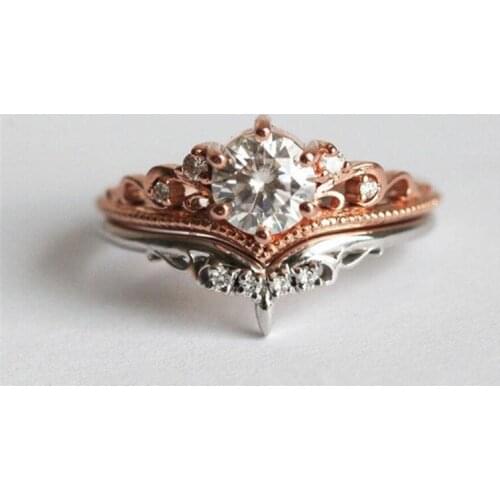 Seanlov Crown 2 Color Rings Sets For Women Engagement Zirconia Plating Rose Gold And Silver Color Ring Sets In Fashion Jewelry