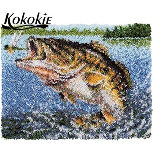 Fish latch hook kits for adults large printed canvas yarn carpet diy latch hook rug kits carpet embroidery carpet diy rug home