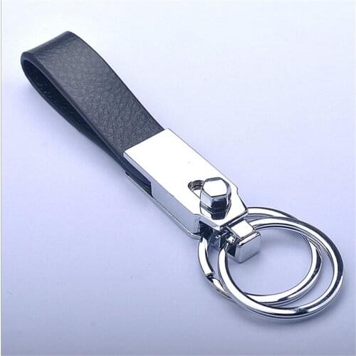 2017 New Gifts Fashion Men Alloy Key Chain Double Loops Buckle Key Ring Belt Clip Car Key Holder Genuine Leather Key Chains