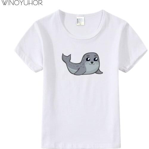 2020 New Summer Children Clothes Boys Girls Unisex T Shirt Cartoon Seals Kids Clothes Short Sleeve T-Shirts