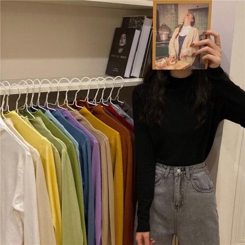 2021 Woman New Sweaters Womens Turtleneck Sweater Long Sleeve Top Fall/winter Slim Black Inner Skinny Knitted Top