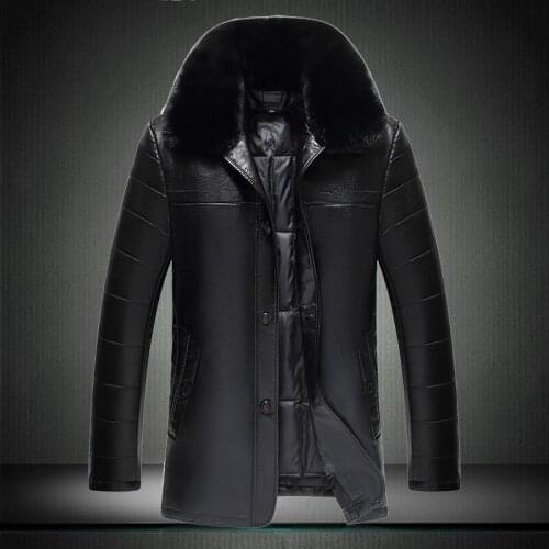 Winter 2020 autumn & leather jacket new middle-aged long-length large fur collar detachable liner warm man clothes 7xl 8xl 1909