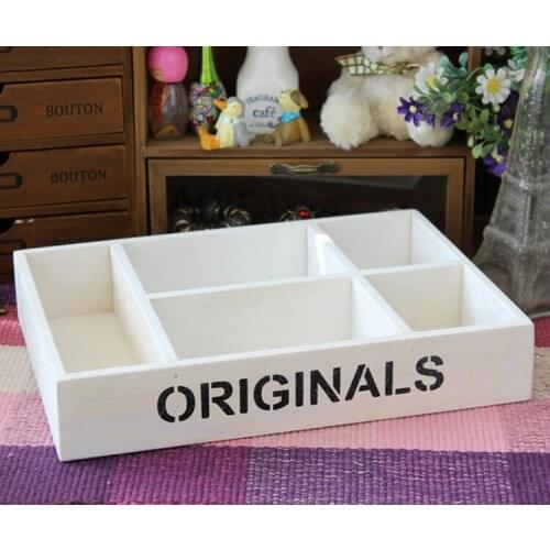 New arrival zakka wool five grid storage box vintage white solid wood storage pallet fleshier plant storage