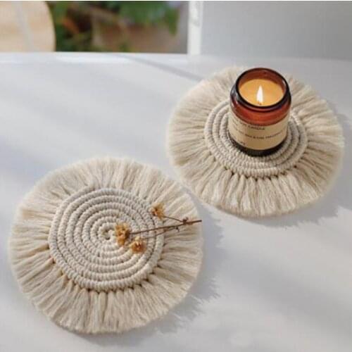 New Northern Europe Macrame Kitchen Cup Pad Bohemia Napkin Doily Coaster Table Mat Pure Cotton Braid Non-slip Insulation Mats