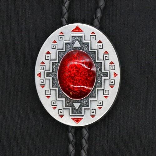 Original Western Cowboy Big Ruby Southwest Totem Bolo Tie Clip Leather Rope Mens Fashion Jewelry