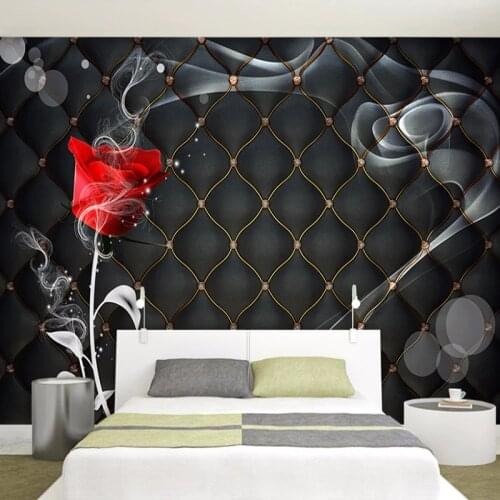 Custom Mural Papel De Parede 3D Rose Flower Black Soft Package Bedroom Living Room TV Background Wall Decor Painting Wallpaper