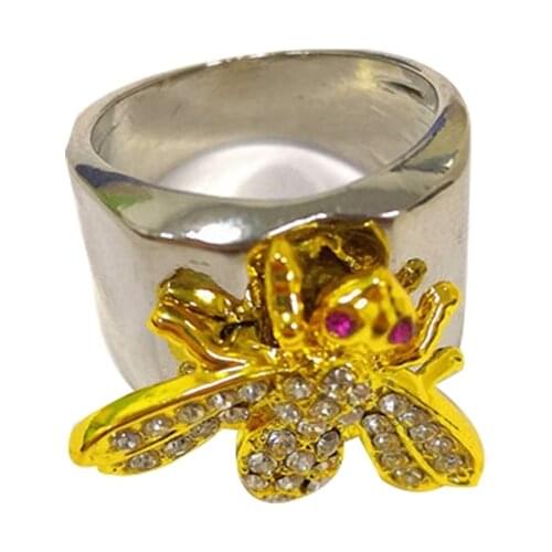 Tension Setting luxury jewelry European and American Golden Color Bee Animal Ring for Men and Women