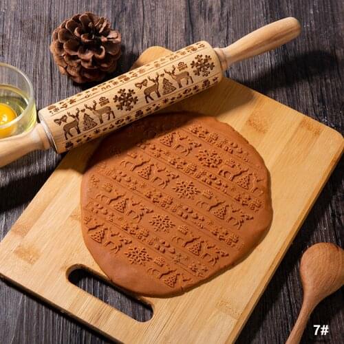 Christmas DIY Cartoon Digital Alphabet Pattern Embossing Rolling Pin Baking Cookie Biscuit Fondant Cake Dough Engraved Roller