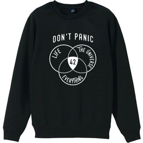 42 number The Hitchhikers Guide to the Galaxy Don't Panic All Meaning boy man Men Crew Neck Sweatshirt Pullover Fleece ZIIART