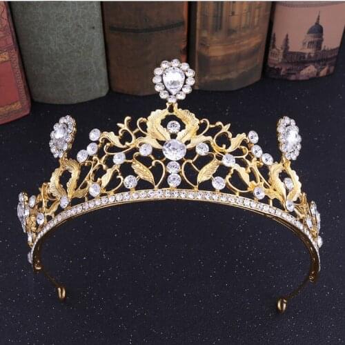 Vintage Baroque Queen Tiara Wedding Crown Bridal Diadem Gold Crystal Rhinestone Head Jewelry Headpiece Wedding Hair Accessories