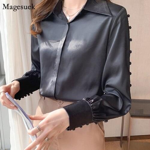 2021 Office Lady Casual Blouse Shirts Satin Long Sleeve Blouses Shirts for Women Plus Size Loose Shirt Tops Female Blusas 13093