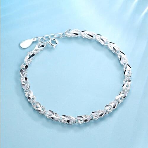 925 Sterling Silver Heart Charm Bracelet &Bangle Handmade Party Jewelry For Women Girls sl175