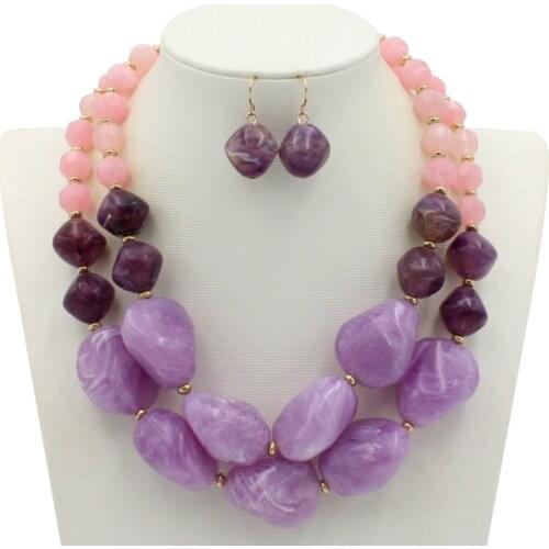 2020 New Boho Jelly Handmade Beaded Multi Layer Necklace Set Earrings Geometric Irregular Resin Bohemian Jewelry Sets for Women