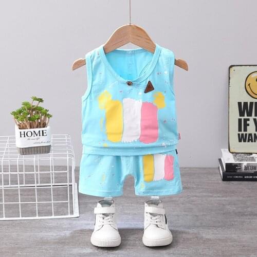 2021 New Sport Summer Children Baby Boys Girls Vest Printing Shorts 2pcs/Sets Child Toddler Fashion Clothing Infant Tracksuits