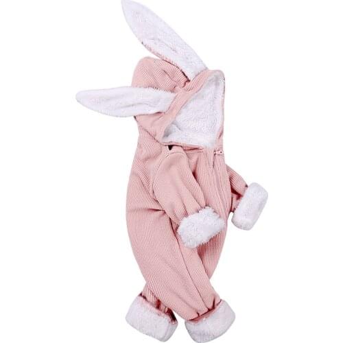 Winter Baby Rompers Newborn Boys Girls Clothes Rabbit Ear Hooded Jumpsuit infant Costume Fleece Warm Thick Baby boys Romper