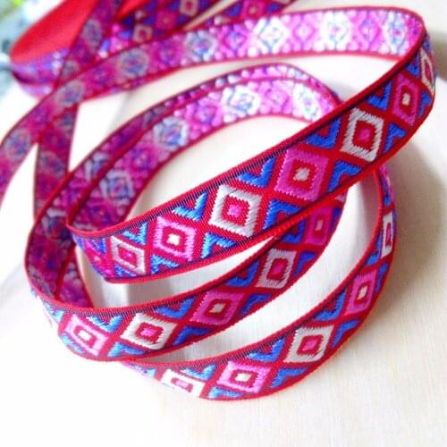 1.2cm 13mm 1/2'' Quality Strong Durable Lace Hot Pink Blue Rhombus Narrow Bedding Trim Curtain Laciness Jacquard Ribbon Webbing