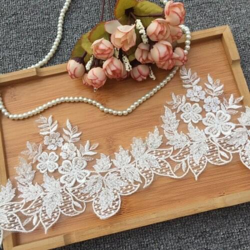 1Yard/Lot 14.5cm wide Refined Luxury Crocheted Edge Car Bone Sewing Beads Lace Rayon Wedding Dress Accessories Lace Trim X012