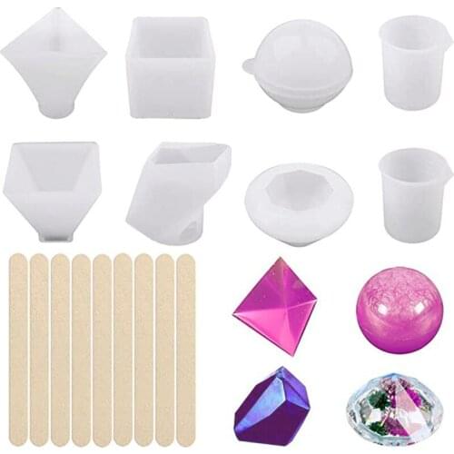 10/18 /28 PCS Silicone Mold Jewelry Tools Epoxy Resin Mold Pendant Cube Measuring Cup Stirring Wooden Stick Measuring Cup Ball