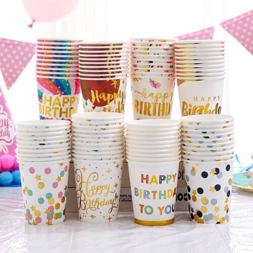 10pcs Gold Stamping Dot Stripe Letter Printed Paper Cups Disposable Tableware Cups For Birthday Party Baby Shower Wedding Decor