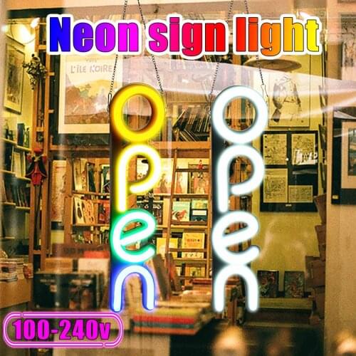 100-240V OPEN Neon Sign Light LED Wall Light Visual Artwork Restaurant Bar Lamp Home Room Shop Decoration Commercial Lighting