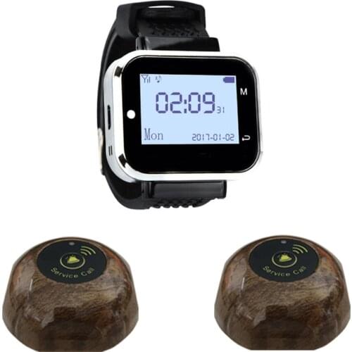 JINGLE BELLS 2 Calling Buttons+1 Watch Pager receiver for Restaurant, cafe, bar Service Call Bell Wireless Guest Calling System