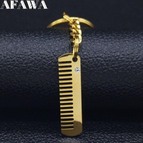 2021 Fashion Comb Crystal Stainless Steel Keychain for Women Gold Color Keyrings Jewelry anneau porte clef K77644B