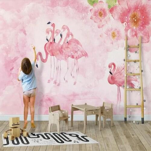 XUE SU Custom 3D photo wallpaper mural pink flowers Nordic simple flamingo childrens room background wall wall covering