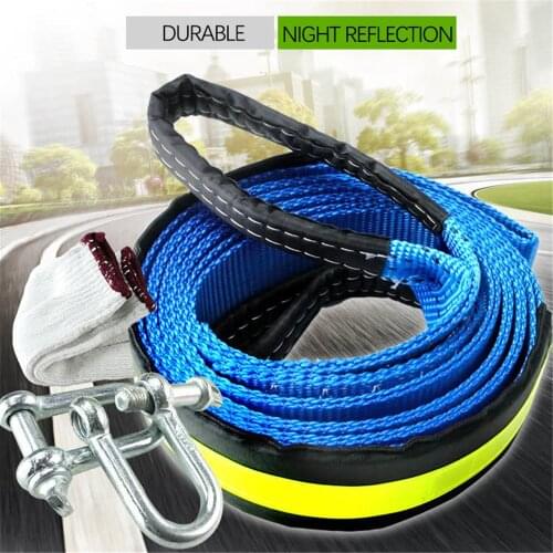5M 8 Tons Emergency Towing Rope Strape Cable with U Hooks Shackle High Strength Nylon with Reflective Strip for Car Truck SUV
