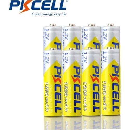 8Pcs PKCELL 1.2v 1300mah NIMH AA Rechargeable Battery 2A NI-MH Real Capacity For Flashlight