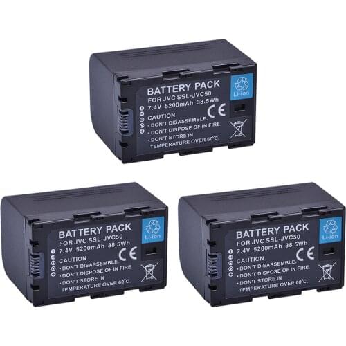 3Pcs SSL JVC50 SSL-JVC50 JVC50 Battery 5200mAh for for JVC GY-HM600, GY-HM650, GY-HMQ10, GY-LS300 Camcorder