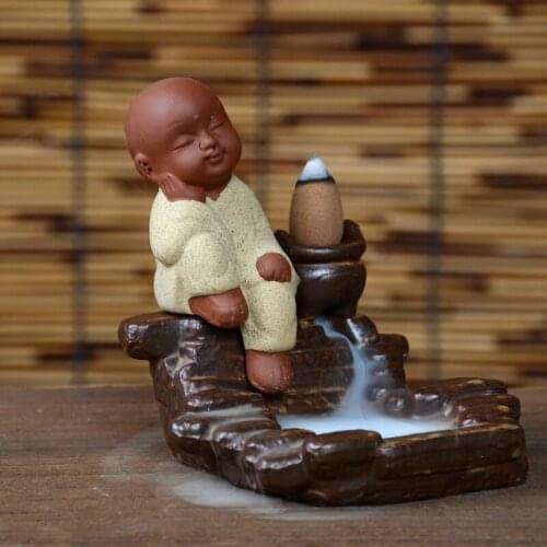 Home Decor Buddhism Incense Burner Thinking Monk Bullet Blackflow Incense Cones Or Burner Smoke Ceramic Censer Burner