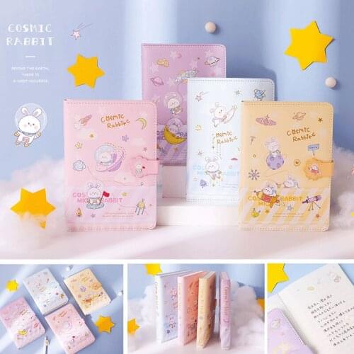 JUGAL Cartoon Universe Cute Rabbit Diary A5 PU Cover Color Page Magnetic Notebook Student Planner 2020 2021 Journal Notebook