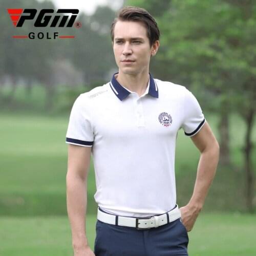 2020 PGM Summer Men breathable Embroidery LOGO Button Collar Golf T-shirt leisure cotton Breathable Quick Dry golf apparel tops
