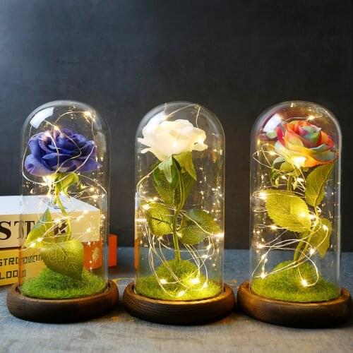 Beauty Artificial Rose LED Flower Glass Bottles Wedding Artificial Flower Valentines Day Mothers Day Christmas Day Gift