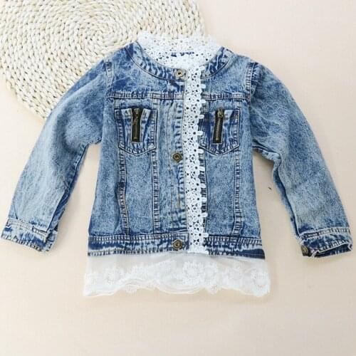 Elegant girl denim jacket lace side retro princess coat jacket for 3-10years girls kids children Spring Autumn outerwear jacket