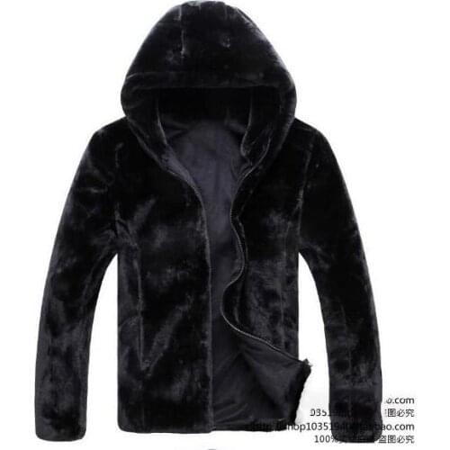 Black Faux mink fur coat mens leather jacket men hooded warm jaqueta de couro overcoat Villus autumn winter thermal outerwear