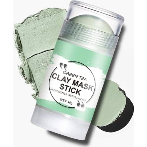 Green Tea Cleansing Solid Mask Purifying Clay Stick Mask Oil Control Anti-Acne Eggplant Skin Care Whitening 40g