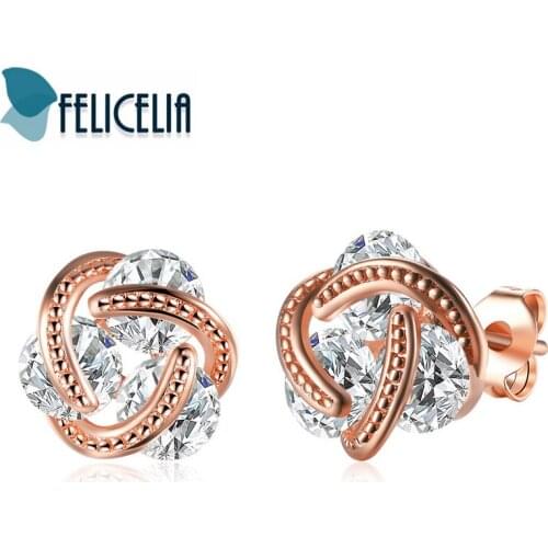 Felicelia Fashion Silver/ Gold/ Rose Gold Color Earrings With Cubic Zirconia Crystal Women Stud Earrings Valentines Day Gift