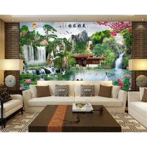 Beibehang High fashion silky wallpaper landscape painting TV sofa background wall interior decoration painting 3d wallpaper