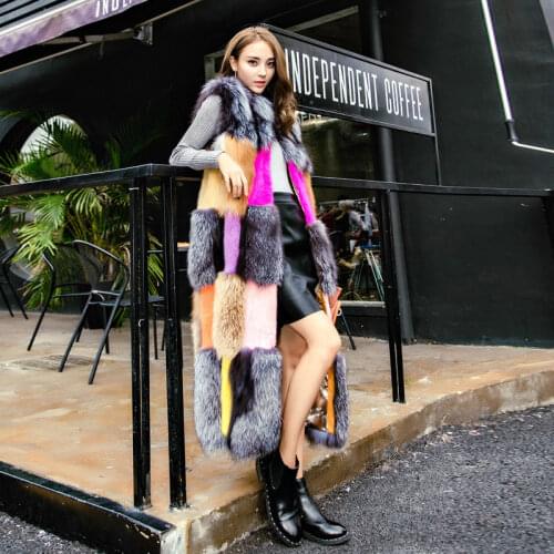 Fashion Winter Womens Fur Vest Coat Warm Long Vests Fur Women Faux Fur Patchwork Color Outerwear Jacket Plus Size 4XL Y48