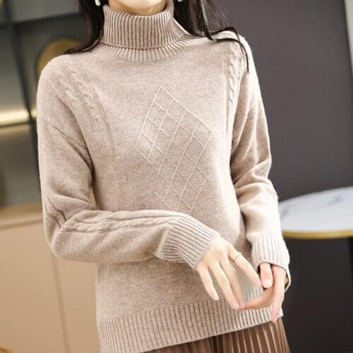 Autumn and winter new pure wool sweater women long-sleeved high-neck thick sweater loose casual large size knitted pullover