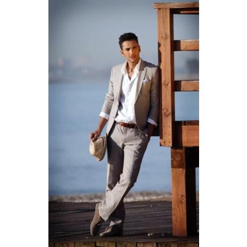 New Arrival Summer Linen Beach Men Suits Blazer Masculino Groomsman Suit Wedding Prom Tuxedos Latest Coat Pant Designs
