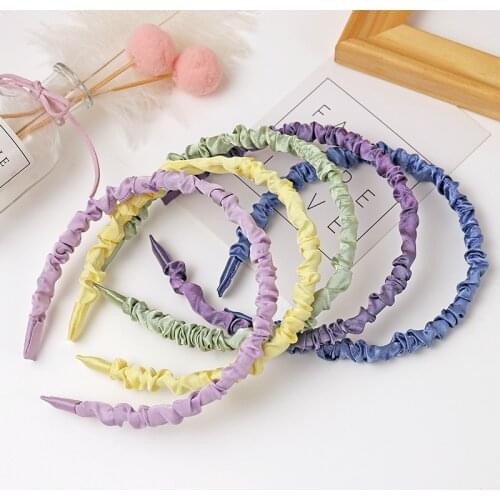 New Lovely Satin Silk Solid Color Scrunchies Hair bands Girls Hair hoops French satin Pleated headband Fresh and simple Hairband
